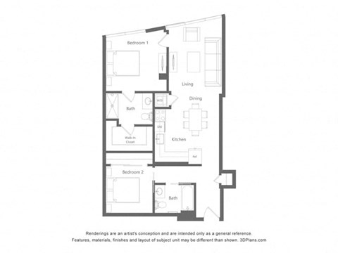 a floor plan of a bedroom apartment with an open floor plan